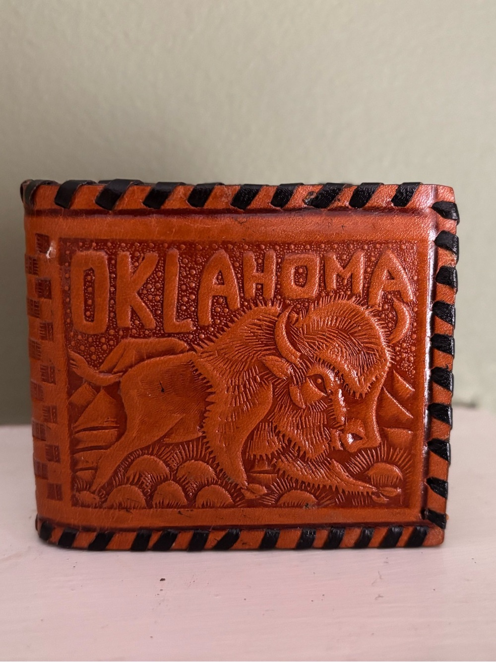 Leather wallet from Oklahoma. 
Route 66 !  Stamped Buffalo design.